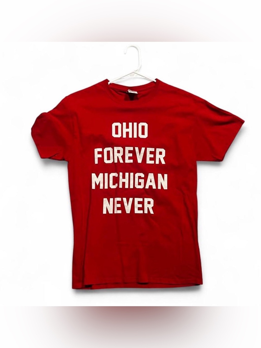 Fruit of the Loom Red Graphic Tee with White Text